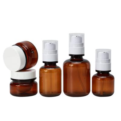 China Amber Cosmetic Wholesale PET Bottle Pump Spray Bottles Plastic Jars for sale