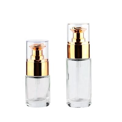 China 15ml 30ml Empty Foundation Liquid Glass Bottle Cosmetic Illuminating Cream Makeup Lotion Gold Pump for sale