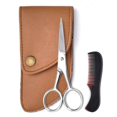 China Beard Shaping Tools High Quality Stainless Steelscissors Beard Shaping Comb In PU Leather Case for sale