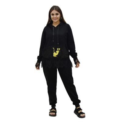 China 2022 QUICK DRY wholesale sweatsuit solid color printed cotton plus size women's clothing long sleeve top and Hoodie set for sale