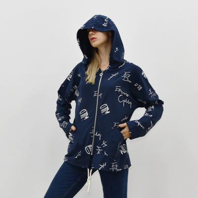 China Fashion Custom Anti-pilling Printed Breathable Oversized Hoodie Women's Long Sleeve Zipper Cotton Top Hoodie for sale