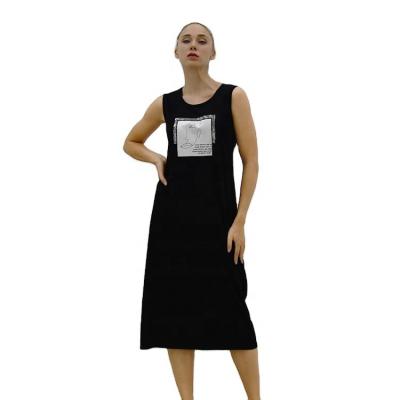 China Sleeveless Round Neck Skirt Women Cotton Printing Anti-static Casual Loose Long Black Women Skirt for sale