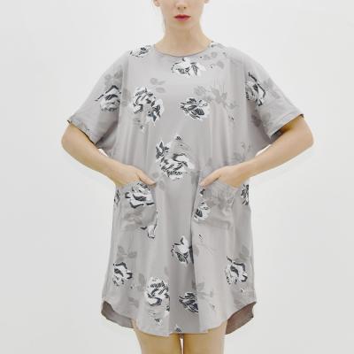 China 2022 Summer New Gray Cotton Women Casual Loose Breathable Round Neck Short Sleeve T-shirt Dresses High Quality Anti-static for sale