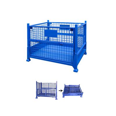 China Industrial Collapsible Metal Pallet Box Warehouse Folding Heavy Duty Steel Stillage Cage for sale