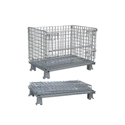 China Folding Industrial Collapsible Metal Storage Cage Removable Wire Mesh Basket With Wheels for sale