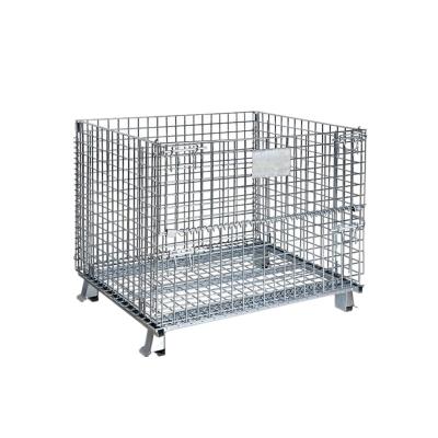 China Folding Metal Wire Mesh Box Warehouse Storage Shipping Cage With Wheels for sale