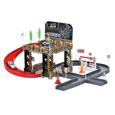 China ABS Amazon Sells Puzzle DIY Toys and Gifts Double Platform Track Parking Lot Kids Interactive Double Platform Track Parking for sale