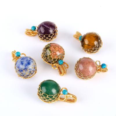 China CLASSIC Natural Crystal Ball Hand Craft Wire Wrap Gemstone Ball Pendant 20mm for sale