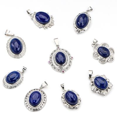 China CLASSIC Fashion Designed Natural Oval Lazulite Pendant 9 Different Bezel Copper Lazulite Pendant for sale