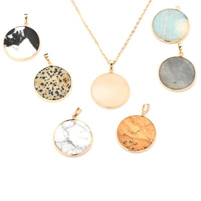 China Trendy Jewelry Gem Stone Pendant Necklace Rim Gemstone Round Necklace Trendy Fashion Gold for sale