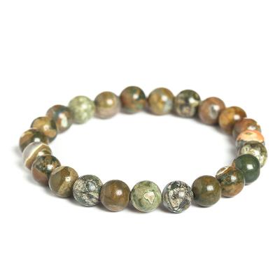 China FASHIONABLE Round 8mm Beads 6mm Stretch Stone ryolite Mala Bracelet For Men Gift Kambaba Jasper Wrist Green Bracelet for sale