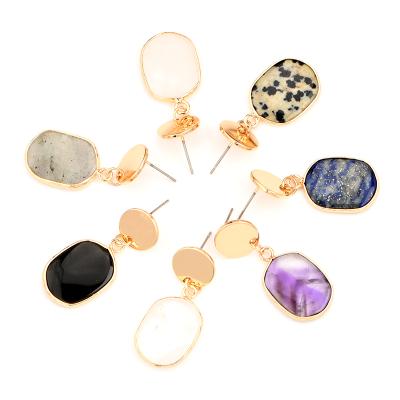 China Comfort Fit Fashion Jewelry Gem Stone Hexagon Earring High Quality Trendy Gold Rim Gemstone Dangle Earring for sale