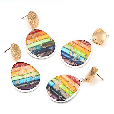 China Environmental Friendly Factory Supply Direct Sea Sediment Jasper Dangle Earring Bohemia Style Rainbow Color Gemstone Earring for sale