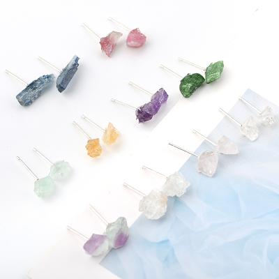 China Comfort Fit 925 Silver Statement Earrings Stud Natural Crystal Quartz Rainbow Fluorite Stud Women Earrings for sale