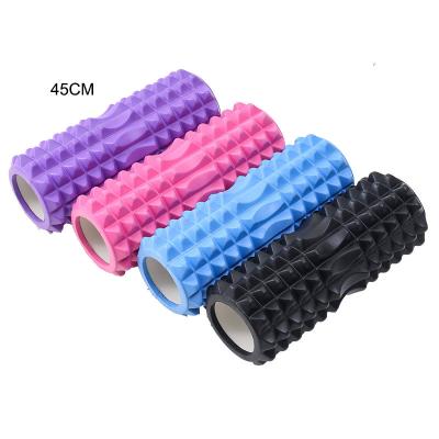 China Yoga Pilates Exercises Custom 45cm Yoga Foam Roller Logo High Density EVA Muscle Massage Roller Hollow for sale