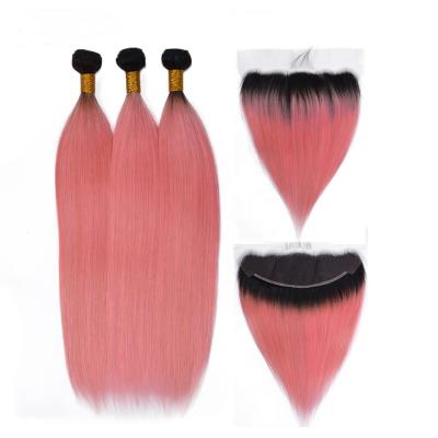 China Popular Wavy Pink Color With Root Color Hair Wig For 9A Virgin Hair Bundles With Closure for sale