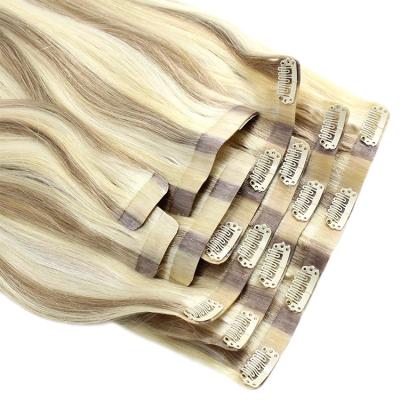 China Natural Wave Human Hair Highlight 100% Remy Human Hair 7-12 Double Piece Set Clip In Hair Extension for sale