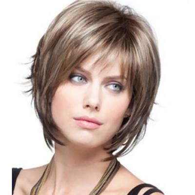 China Sellers Silky Straight Hair Wig Fashion Synthetic Wig Lace Up Short Straight Hair Women Wigs for sale