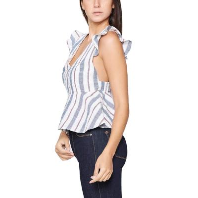 China Custom Made Casual Loose Women's V-Neckline Sleeveless Canvas Tops Anti-Shrink Blouses for sale