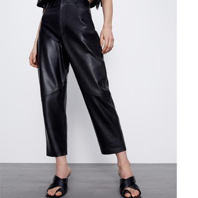 China Women's 2021 Spring New Anti-pilling Pants Straight-leg Pants Natural Joker Ninth Waist Leather Pants for sale