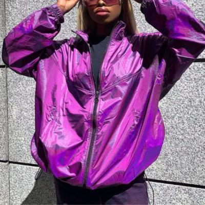 China High Quality Custom Made QUICK DRY Women'S Autumn Fashion Purple Polished Waterproof Loose Shiny Jackets for sale