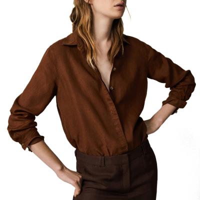 China Anti-pilling New Wholesale Business Shirts Fashion Solid Color Long Sleeve Women Formal Office Linen Shirt for sale