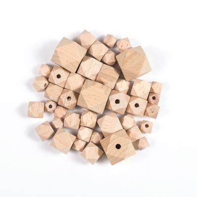 China Natural Unfinished Wood Mix Size 10Mm 12Mm 14Mm 16Mm 18Mm 20Mm 25Mm Shapes Wooden Craft Beech Wood Cube Flat Hex Beads Bulk for sale