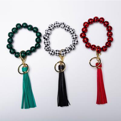 China DIANJIN DJ-Z0070 Diy Handmade Wooden Beads Key Wrist Band Wooden Key Chain Key Bead for sale