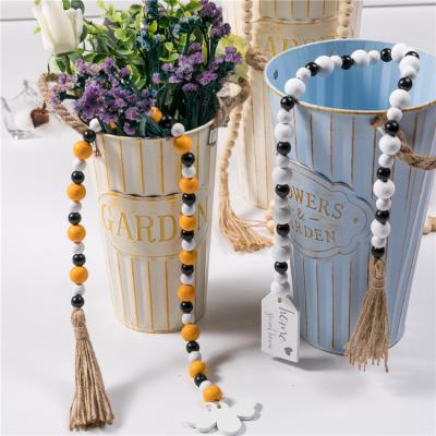 China DIANJIN Wooden Bead Garland With Tassels Bulk Decor Nautical Color Nautical Home Decorative Wooden Beads Farmhouse for sale