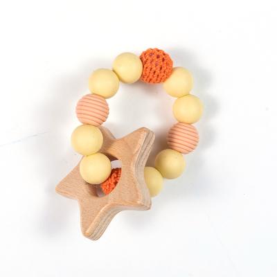 China Toy Wood Wooden Silicone Soft Star Ring Organic Baby Teethers Animals Teething Toys Gift for sale