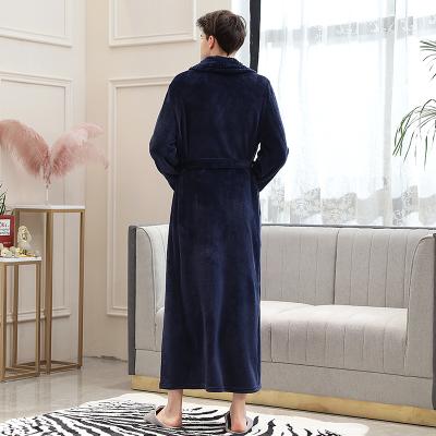 China Thermal China Factory Polyester Flannel Nightgowns Velvet Bathrobe 1624 Sleeping Robes Long For Men Coral Fleece Bathrobe for sale