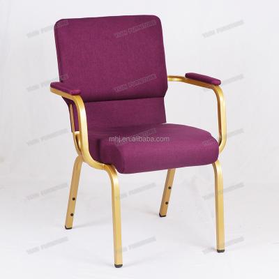 China Commercial Furniture Stackable Purple Armrest Church Chairs With Arms for sale