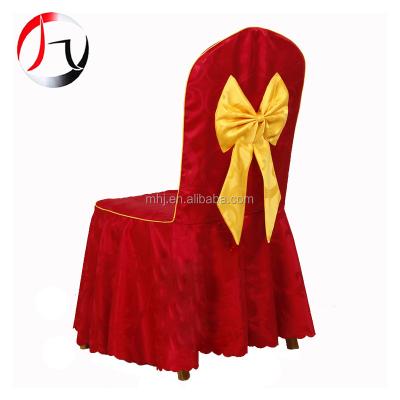 China Modern Red Polyester Jacquard Edged Chair Cover With Bowknot for sale