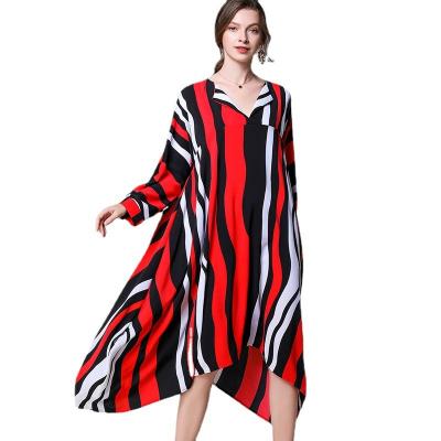 China Anti-Static Round Neck Combined With Printed V-Neckline Dress Women Custom Spring Loose Casual Outfits Fashion ODM for sale