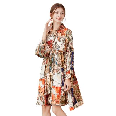 China Anti-wrinkle 2021 spring and summer sales of new copy of the middle length plus size dress lapel long sleeve beach casual dress for sale