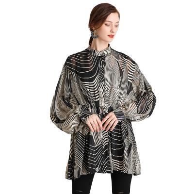 China Anti-wrinkle factory low price custom fashion polyester stripe printed oversized shirt for sale