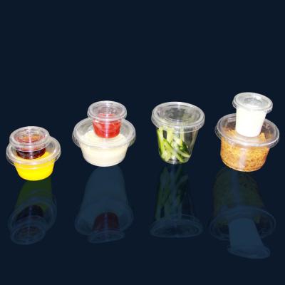 China 100% Eco-friendly Disposable Custom Plastic PP Pet Pla Sauce Cups With Hinged Lid Plastic Cups For Sauce Eco for sale