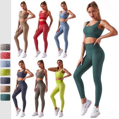 China 2021 Hot Selling Breathable Custom Size Women Fitness Leopard Print Yoga Wear Bra Top Pants Leggings Yoga Set for sale