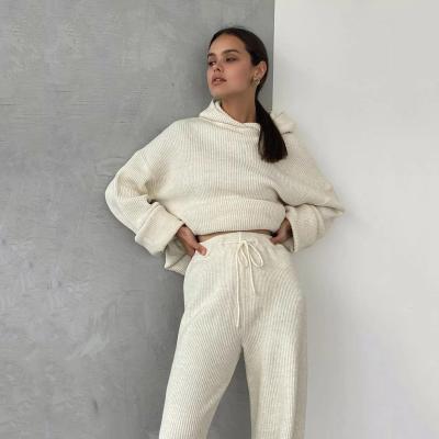 China Breathable autumn and winter loose knit new fashion women's sports sweater suit 2 pieces suit for sale