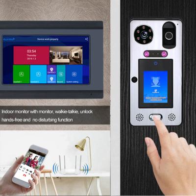 China NIGHT VISION 7inch Wifi Face Recognition Wireless Fingerprint IC Door Phone Video Doorbell Intercom with 1080P Wired Camera, APP Unlock for sale