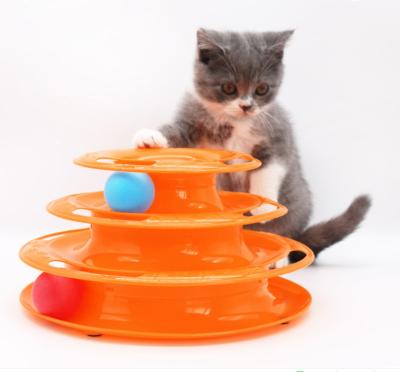 China Juguetes Para Gatos Hot Selling Sustainable Suitable Multiple Ball Interactive Amazon Railway Ride 3 - Story Pet Turntable Kitten Cat Toy for sale