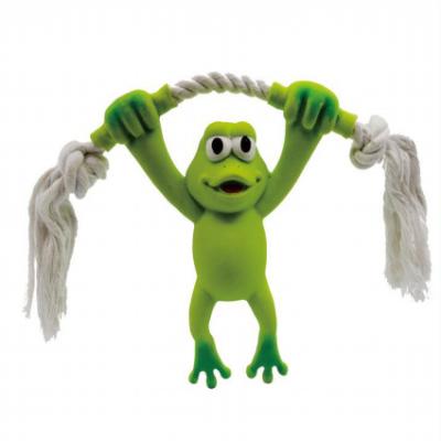 China Free Sample Viable Latex Frog With Rope Doy Friendly Stimulation Toys Wholesale Pet Supplies Strong Dog Toy for sale