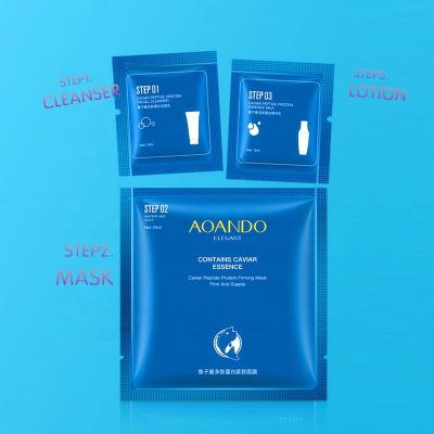 China Wholesale Moisturizer Face Mask Caviar Skin Care Mask with Cleanser, Cream, Face Mask, Travel Size Skin Care Three Piece Set for sale