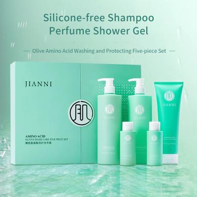 China Home Hotel Spa JIANNI Hair And Skin Care Removal Gift Set - Wholesale Custom Organic Olive Oil Amino Shampoo Conditioner Shower Gel Bath Set Acid Vegan for sale