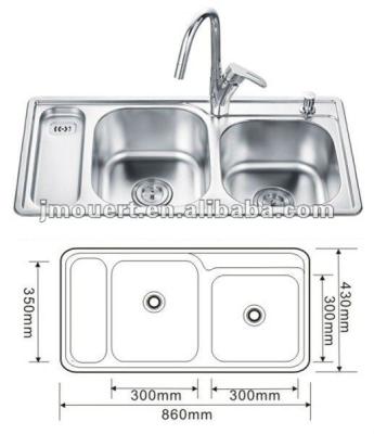 China With Faucet OF-8643A Stainless Steel Double Bowl Kitchen Sink Aluminum Sink for sale