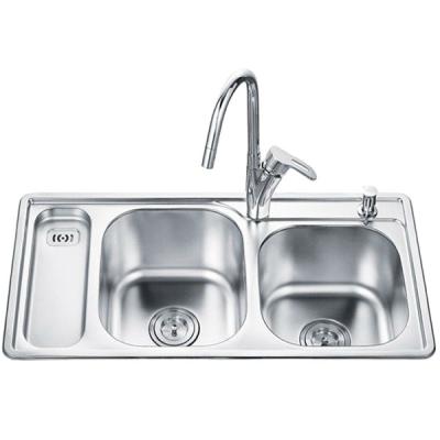 China With Faucet OF-8643A Enamel Free Standing Double Drainer Stainless Steel Kitchen Sink for sale