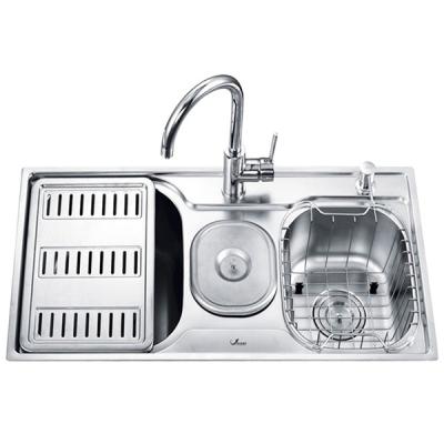 China With Faucet OH-8243A Multifunction Stainless Steel Triple Topmount Sink With Waste Bin for sale