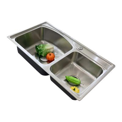 China With Faucet OL-8143B Double Bowl Farmhouse Sink 304 Stainless Steel Undermount Kitchen Sink for sale