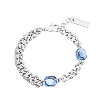 China FASHIONABLE Chain Splice Stainless Steel Blue And Black Glass Bracelets As Jewelry Keepsake for sale