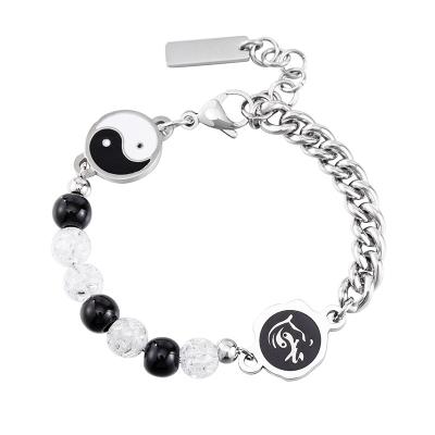 China TRENDY Black and White Beads Tai Chi Stainless Steel Bracelets Men/Women Fashion Charm Bracelets for sale